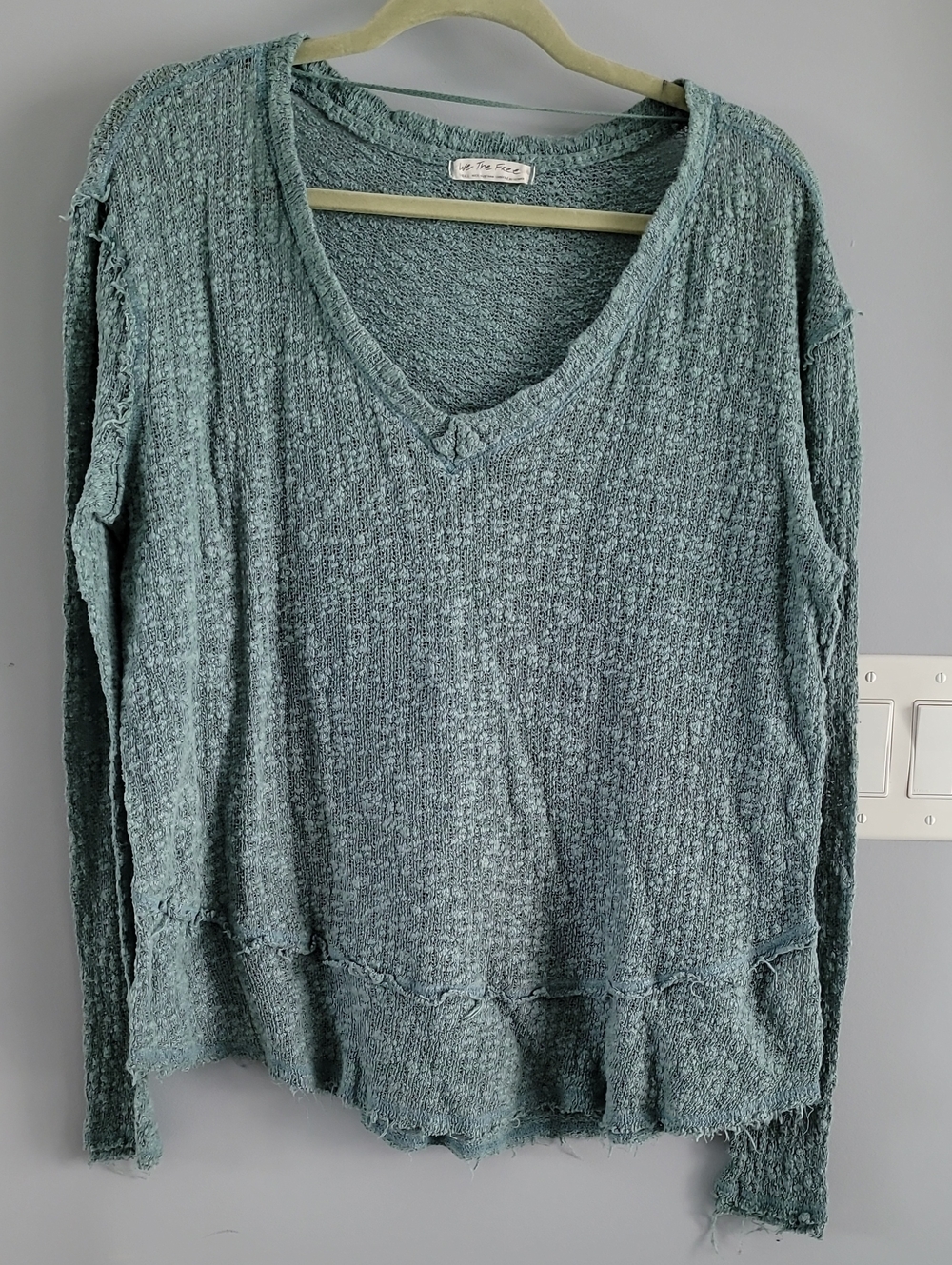 Free People Washed V-Neck Pullover in Seafoam Green